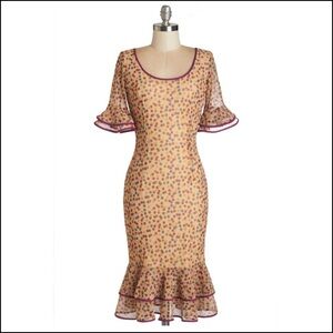 Tatyana Rockabilly Polka Dot Chiffon Ruffle Sleeve Dress